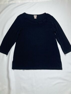 Chico's Travelers Black Ladder Cutout Neck Slinky Knit Top Size 1/M Minimalist
